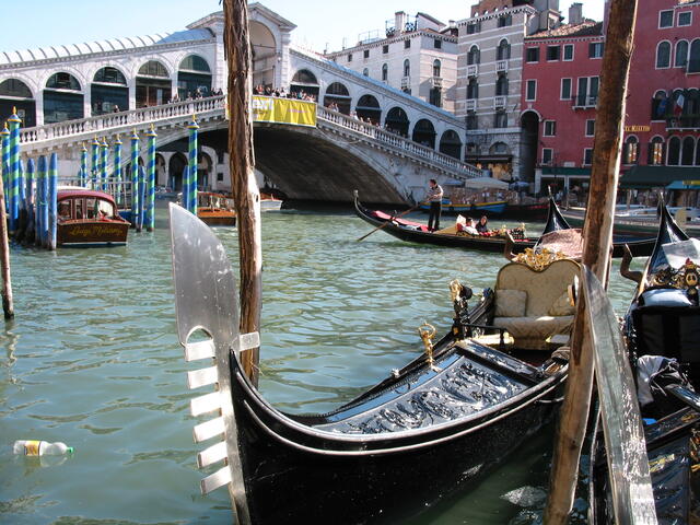 Gondolas and Rialto bridge