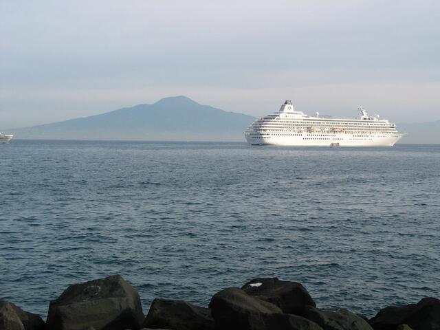 Cruise boat and Mt. Vesuvius
