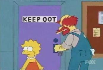 Screencap of Willie's closet with a Keep Oot sign
