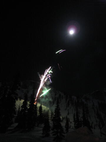 Fireworks and moon