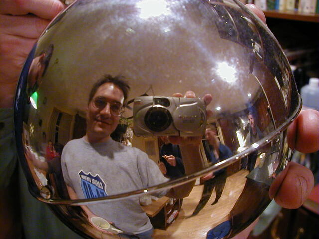 Gerald's reflection in a silver ball