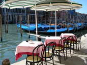 Tables and gondolas, Venice, Italy, Sep 2002