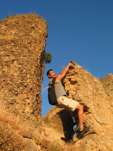 Photo: Chris climbing ruins