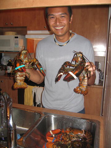 Chris with lobsters