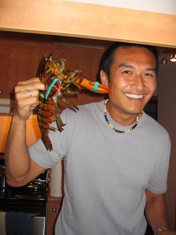 Chris with lobsters