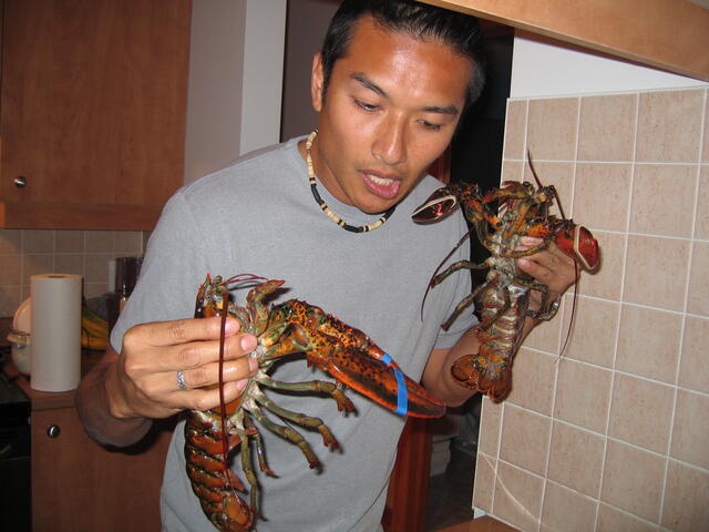 Chris with lobsters