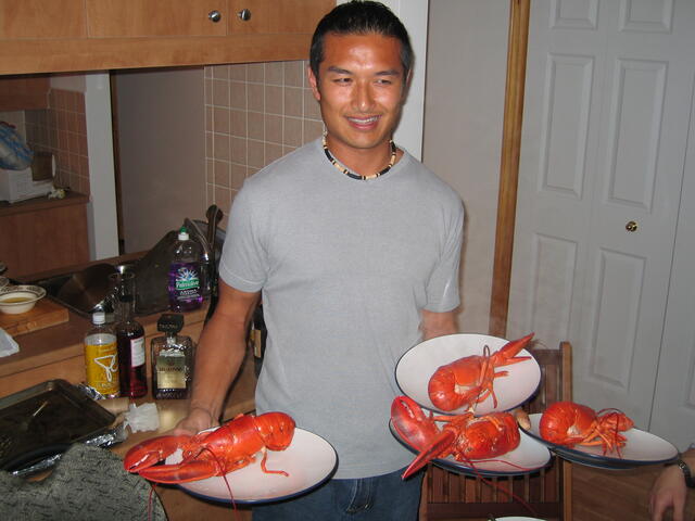 Chris serving lobster