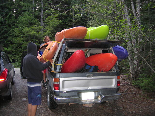 Truck full of kayaks