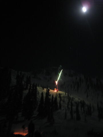 Fireworks and moon