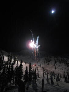 Photo: Fireworks and moon